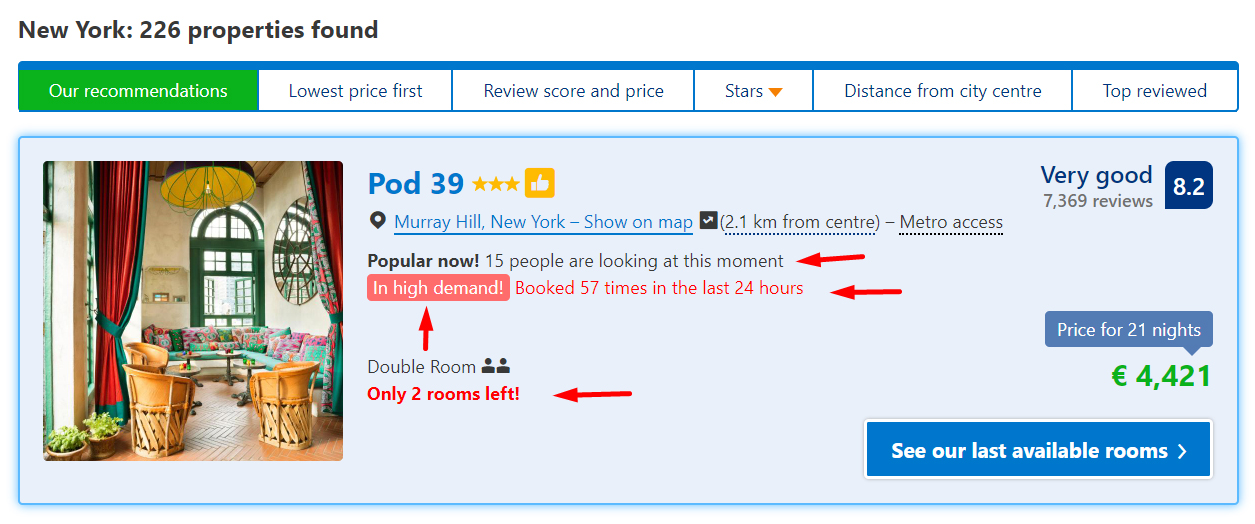 booking.com scarcity example