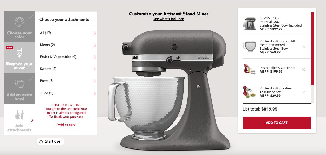 Product Bundling can be easily integrated into a visual configurator to improve AOV.