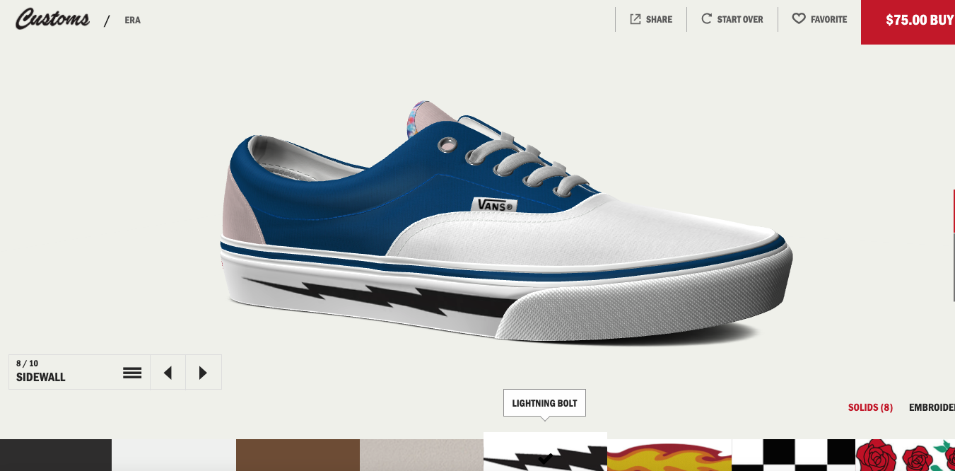 Van's customization follows best practices for visual configurators. 