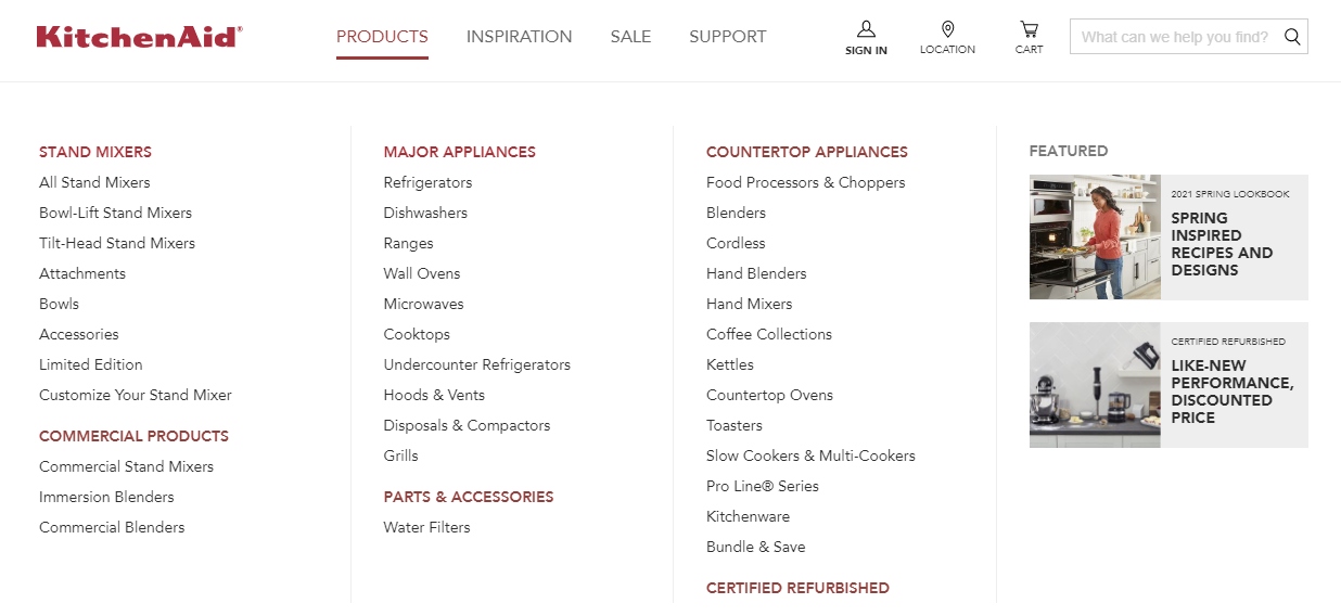 Examples of good site navigation for better product search and discovery
