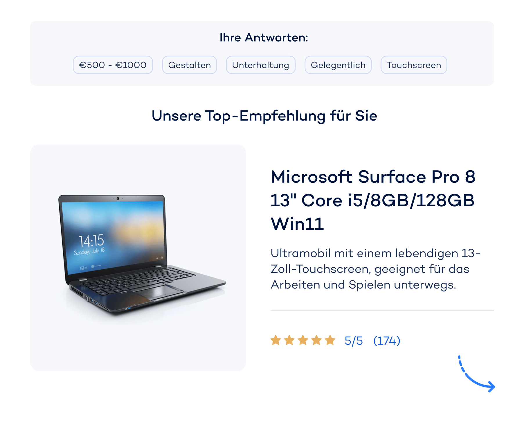 Microsoft Surface Pro 8 13 Core recommendation screen