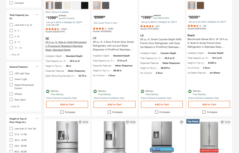 search results fridge example