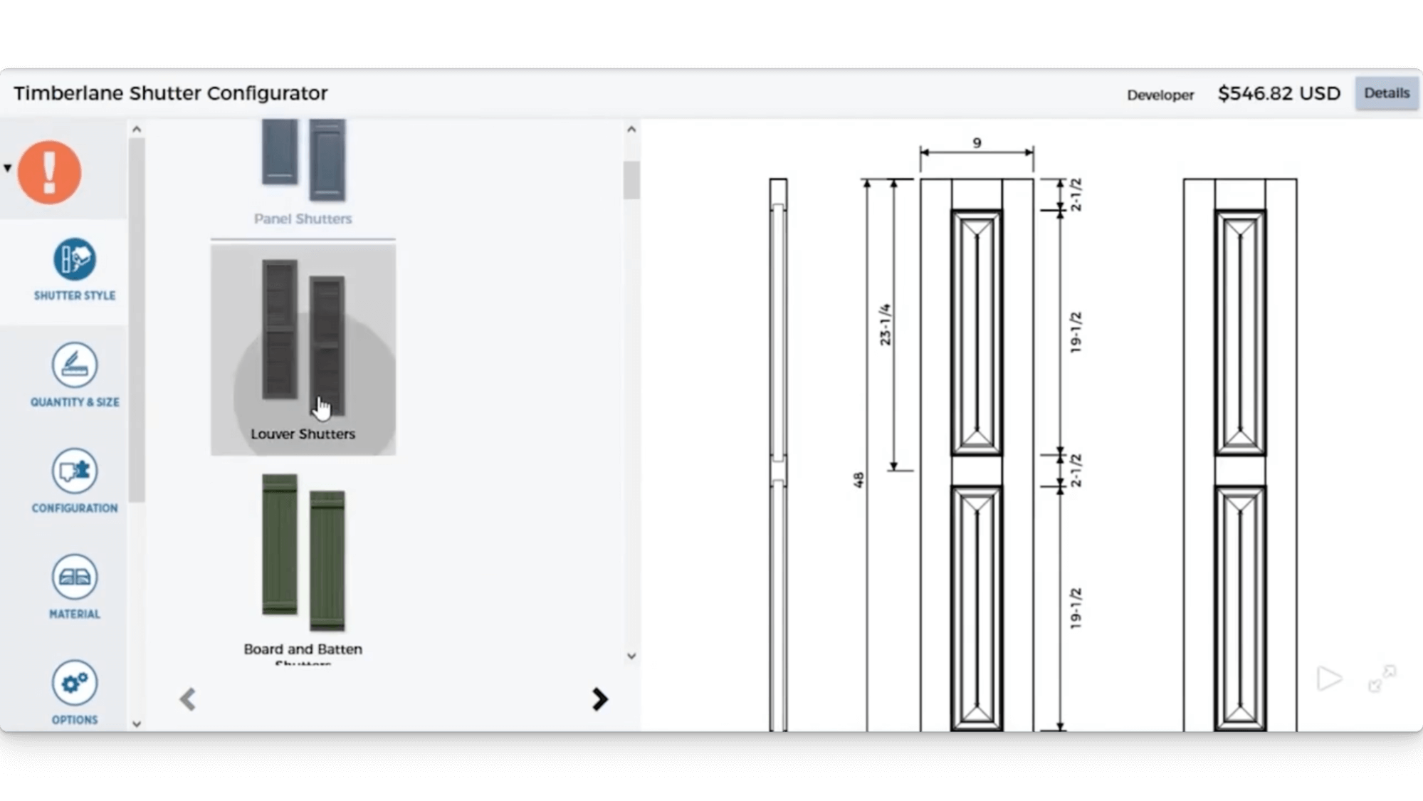 KBMax Timberlane Shutter Configurator
