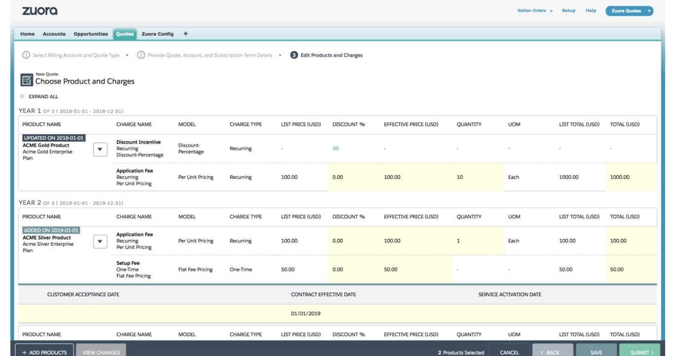 Zuora Choose Product and Charges example