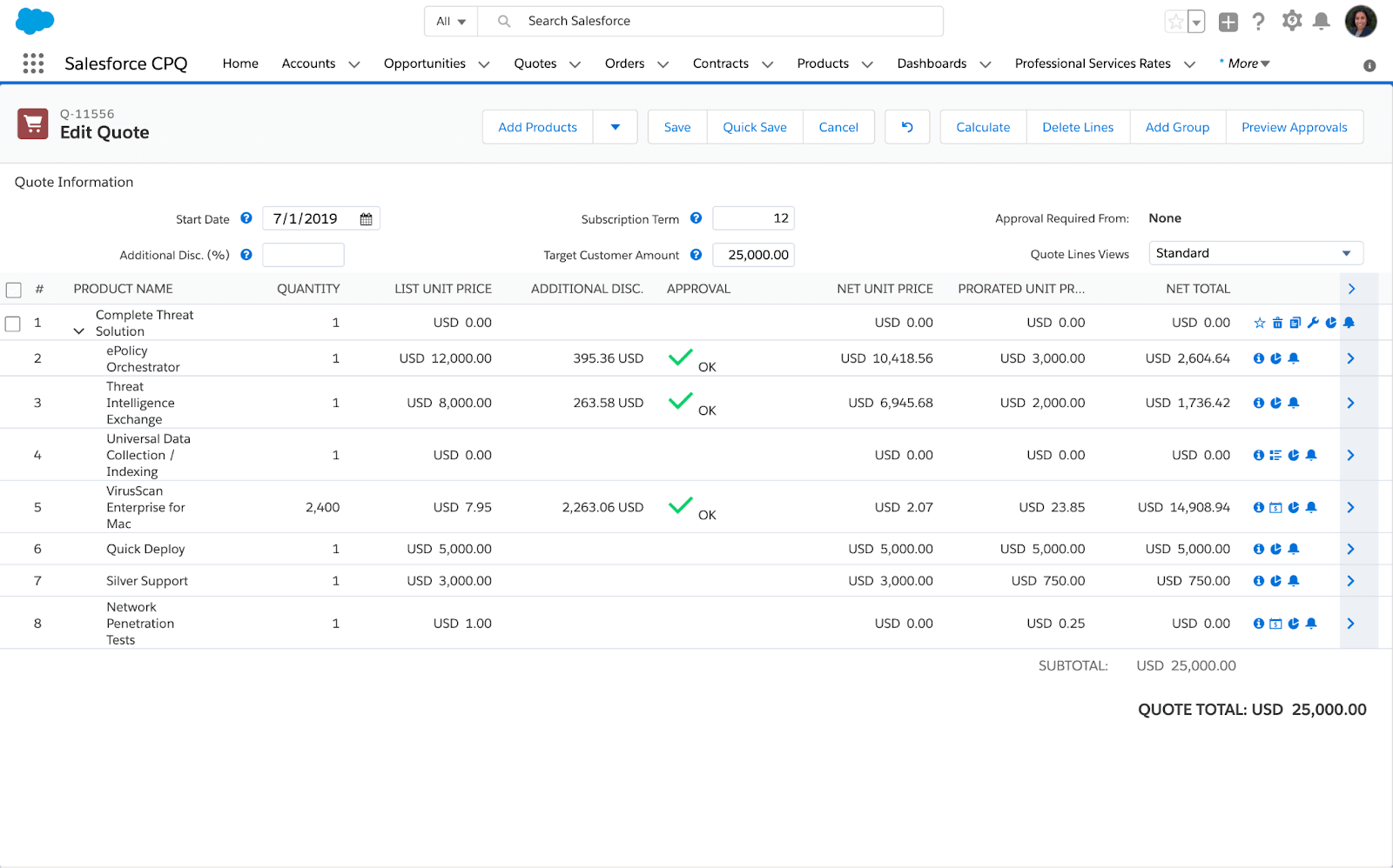 Salesforce Edit Quote example 