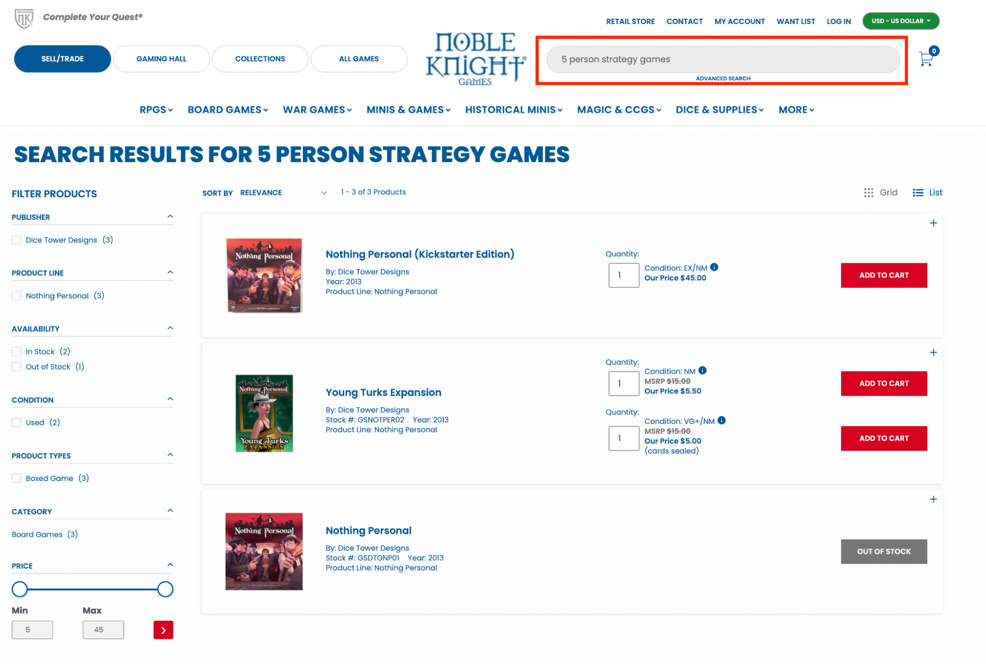 Noble Knight Games 5 person strategy games search