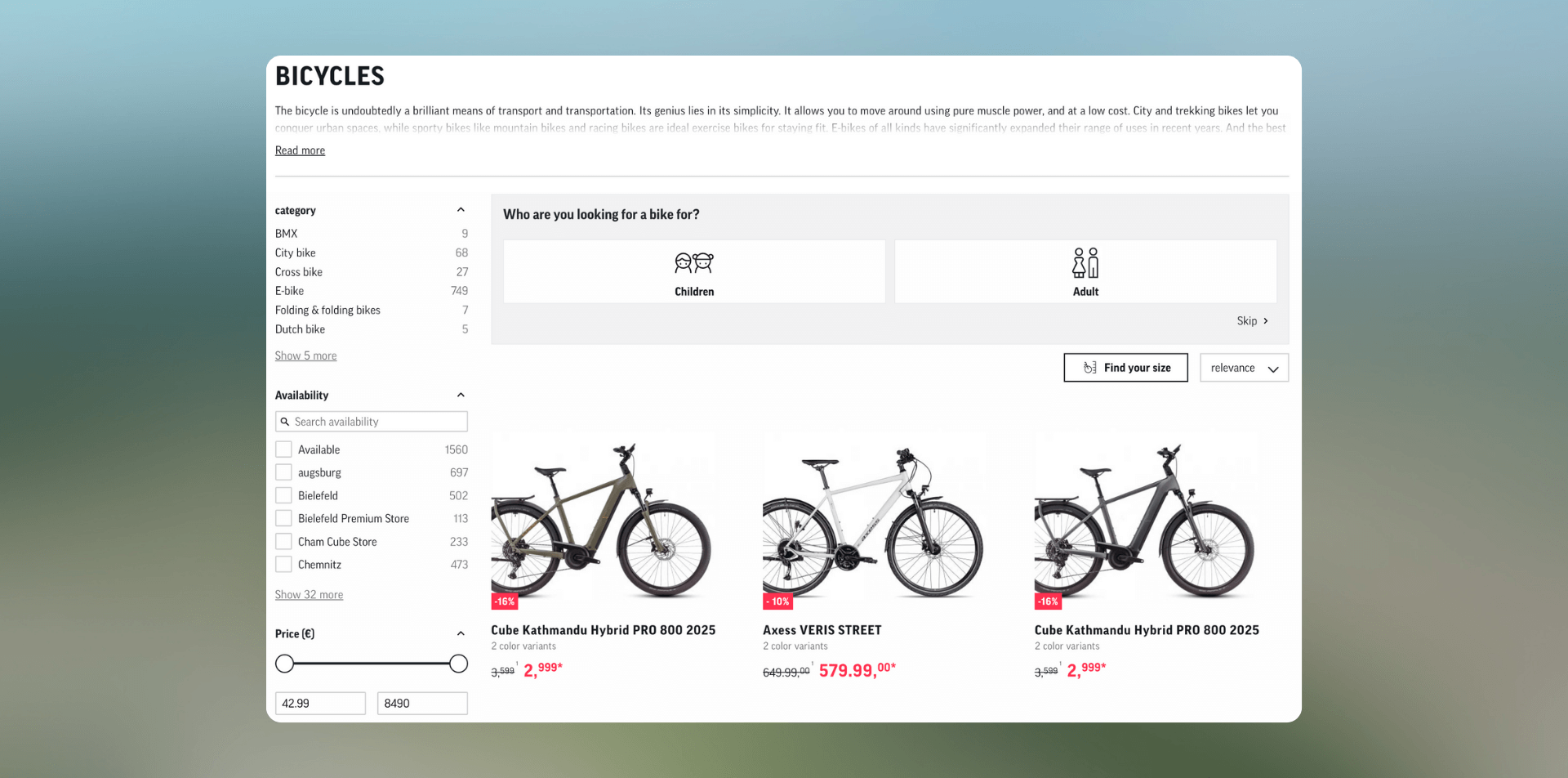 who are you looking for a bike for screen