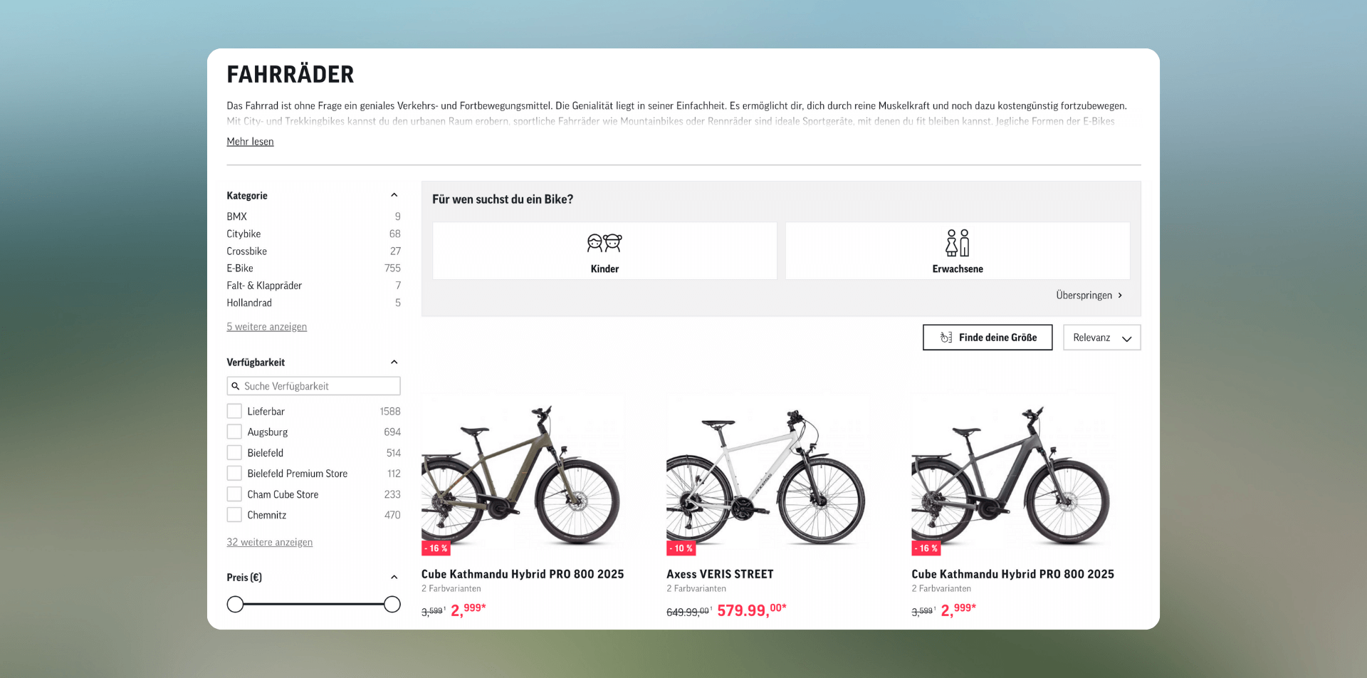 who are you looking for a bike for screen