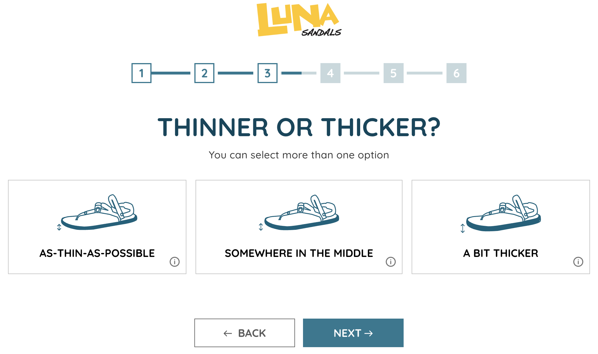 luna sandals example guided selling