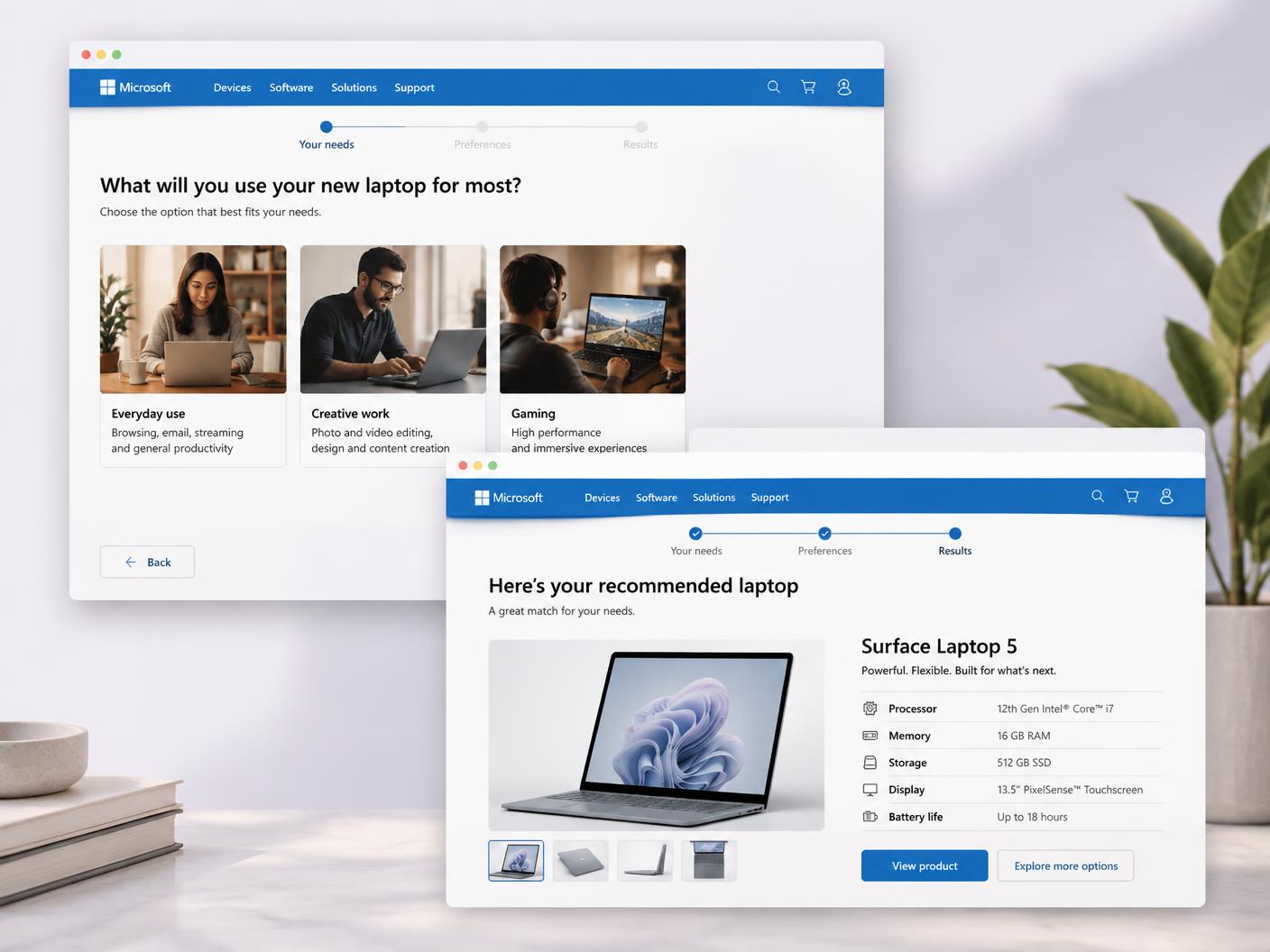 A guided Microsoft laptop finder and its personalized product recommendation