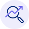 Icon of a magnifying glass with ascending arrow going through
